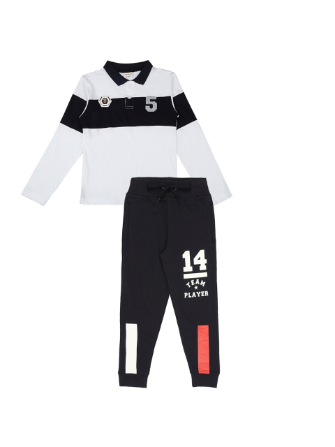 

RAINE AND JAINE Boys White & Blue Colourblocked T-shirt with Trousers