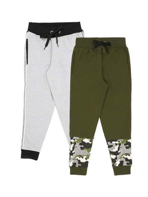 

RAINE AND JAINE Boys Pack of 2 Grey Melange & Khaki Green Solid Track Pants