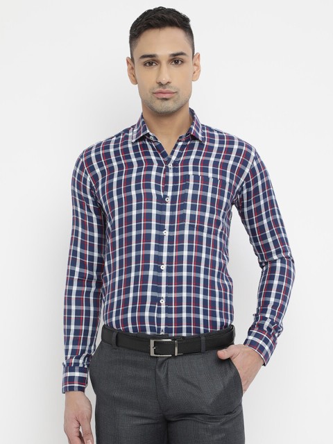 

V2 Value & Variety Men Navy Blue Tartan Checked Formal Shirt