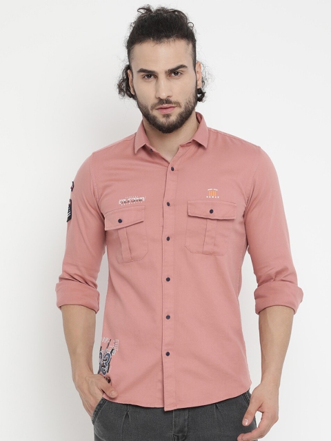 

V2 Value & Variety Men Peach-Coloured & Blue Printed Casual Shirt