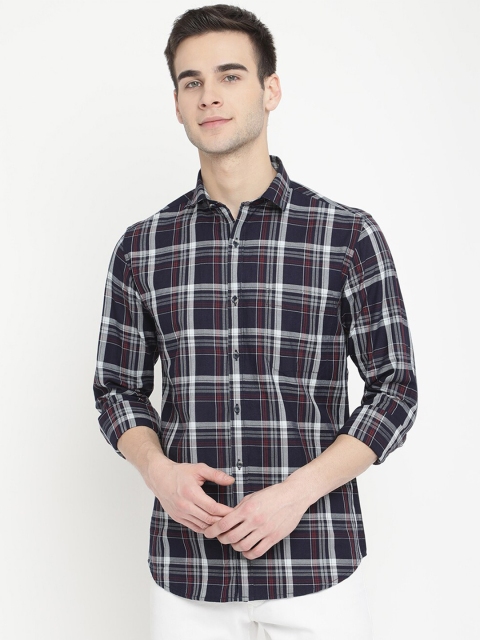 

V2 Value & Variety Men Navy Blue Tartan Checks Checked Formal Shirt