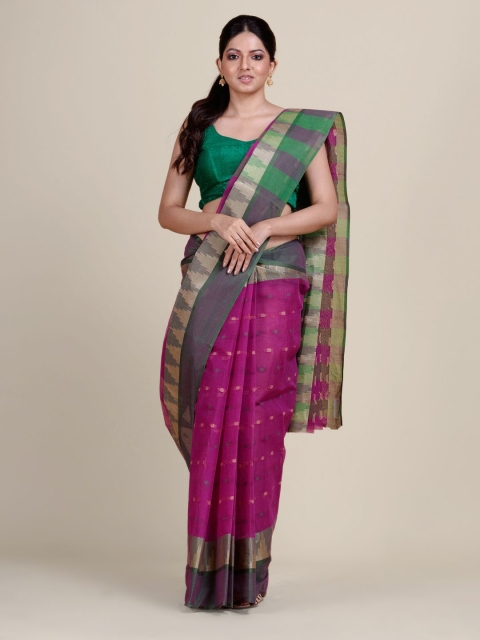 

Charukriti Violet & Green Woven Design Pure Cotton Taant Saree