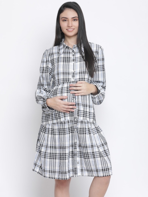 

Oxolloxo White & Black Checked Maternity Shirt Dress