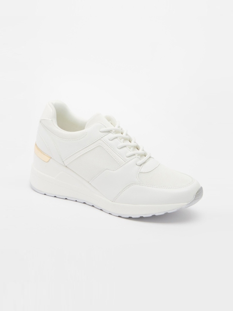 

shoexpress Women White Woven Design PU Sneakers