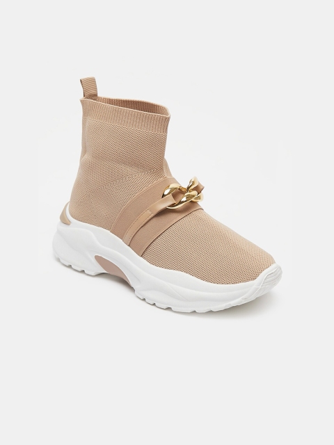 

shoexpress Women Beige High-Top Slip-On Sneakers