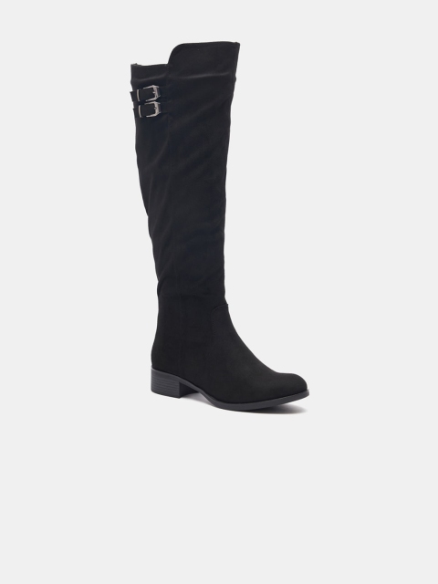 

shoexpress Women Black PU Zip Closure Flat Boots