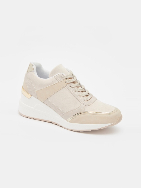 

shoexpress Women Beige Colourblocked PU Sneakers