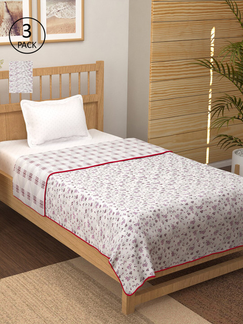 

Story@home Pink & White Set of 3 Floral AC Room Single Bed Comforter