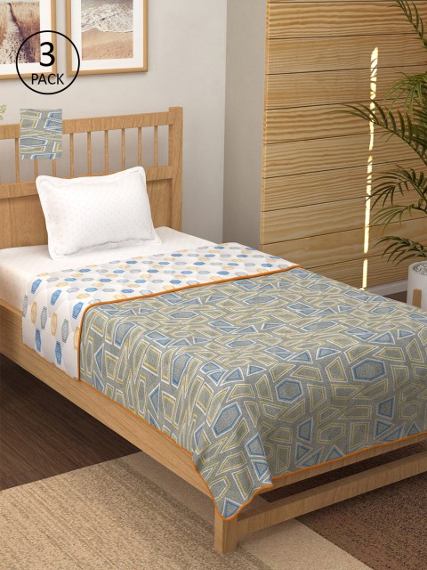 

Story@home Grey & White Set of 3 Geometric AC Room Single Bed Comforter
