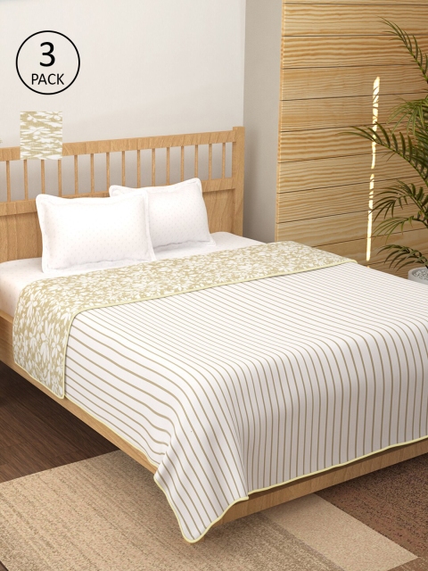 Story@home Beige & Tan Set of 3 Floral AC Room 200 GSM Double Bed Dohar