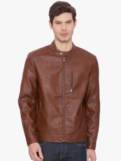 

Basics Men Brown Faux Leather Jacket