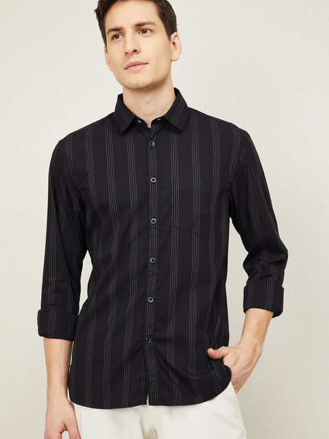 

CODE by Lifestyle Men Black Striped Cotton Casual Shirt