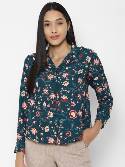 

Allen Solly Woman Women Turquoise Blue Floral Printed Casual Shirt