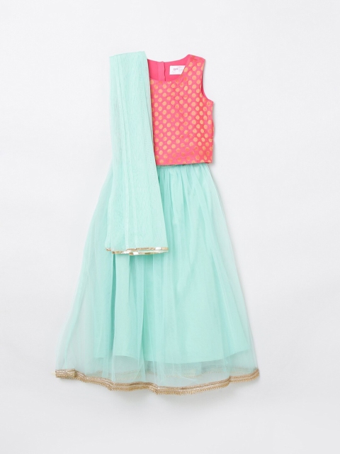 

max Girls Blue & Fuchsia Pink Ready to Wear Lehenga & Blouse With Dupatta