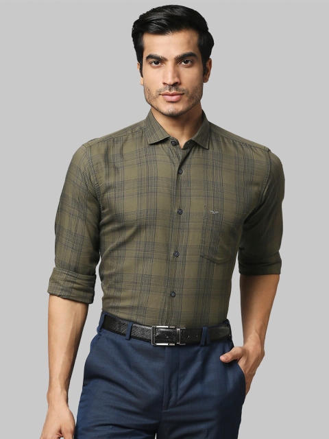 

Park Avenue Men Olive Green Slim Fit Checked Formal Shirt