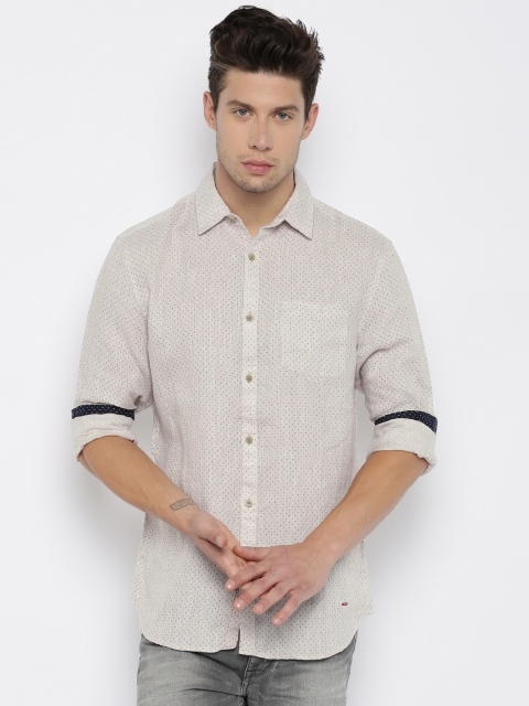 

Premium by Jack & Jones Men Beige Printed Linen Casual Shirt