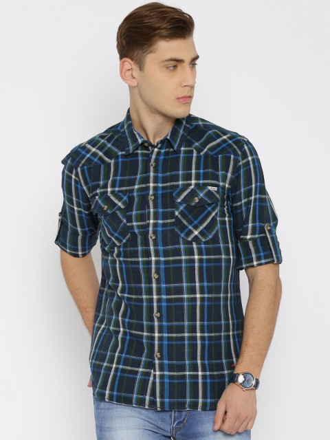 

Jack & Jones Men Navy Blue Slim Fit Checked Casual Shirt