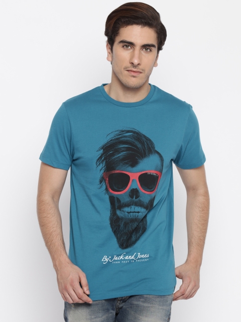 

Jack & Jones Men Blue Printed Round Neck T-Shirt