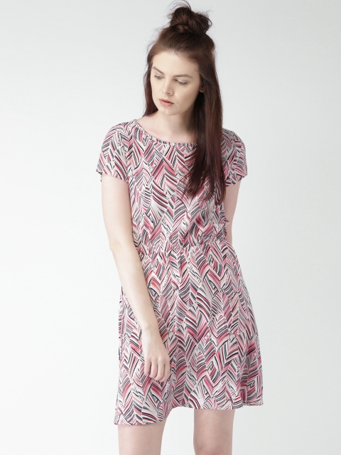 

Mast & Harbour Women Off-White & Pink Printed Fit & Flare Dress