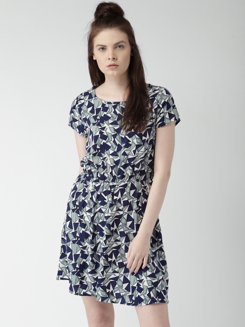 

Mast & Harbour Women Navy & White Printed Fit & Flare Dress, Navy blue