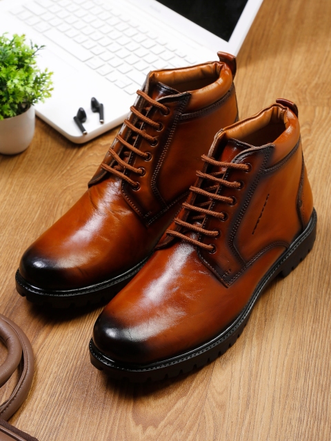 

LOUIS STITCH Men Tan Leather Mid-Top Flat Boots