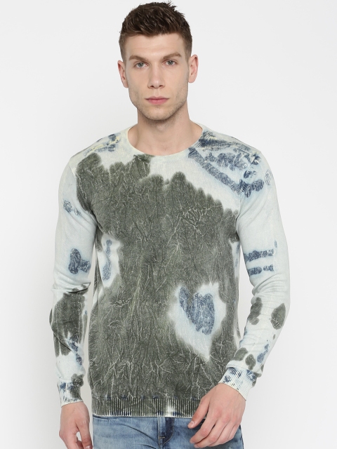 

Jack & Jones Men Blue & Olive Green Patterned Sweater