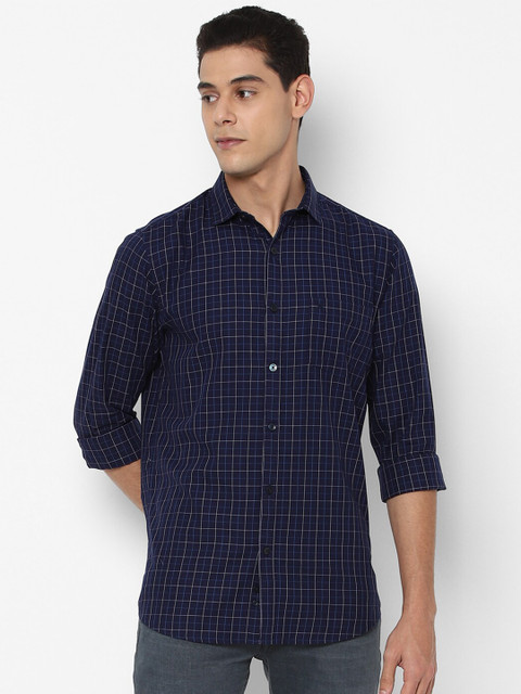 

Allen Solly Men Navy Blue Slim Fit Grid Tattersall Checked Casual Shirt