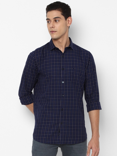 

Allen Solly Men Navy Blue Slim Fit Grid Tattersall Checks Checked Casual Shirt