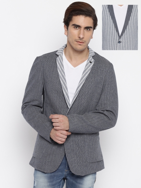 

Jack & Jones Grey & White Single-Breasted Reversible Casual Blazer