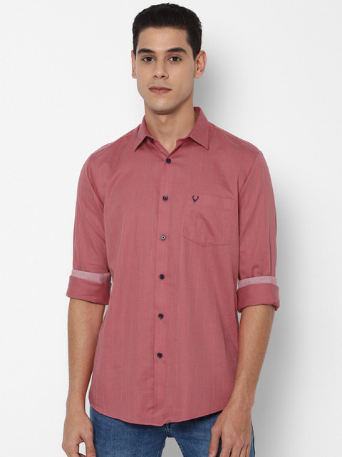 

Allen Solly Men Pink Slim Fit Checked Pure Cotton Casual Shirt