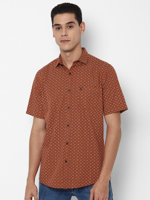 

Allen Solly Men Rust Brown Slim Fit Printed Pure Cotton Casual Shirt