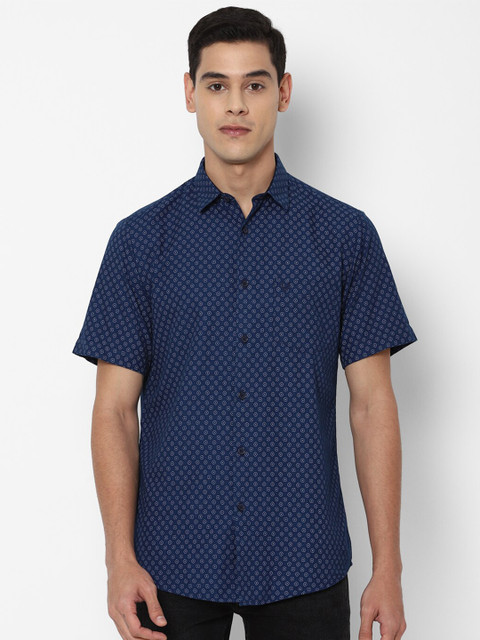 

Allen Solly Men Navy Blue Slim Fit Printed Pure Cotton Casual Shirt
