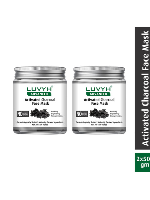 

LUVYH Pack Of 2 Activated Charcoal Face Masks, Black