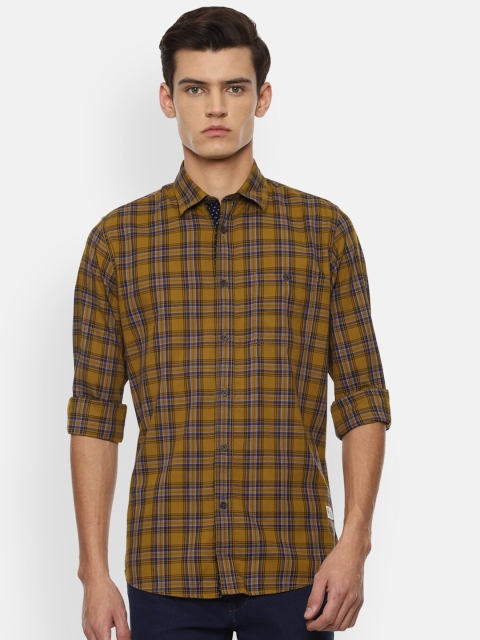 

VAN HEUSEN DENIM LABS Men Yellow Slim Fit Checked Casual Shirt