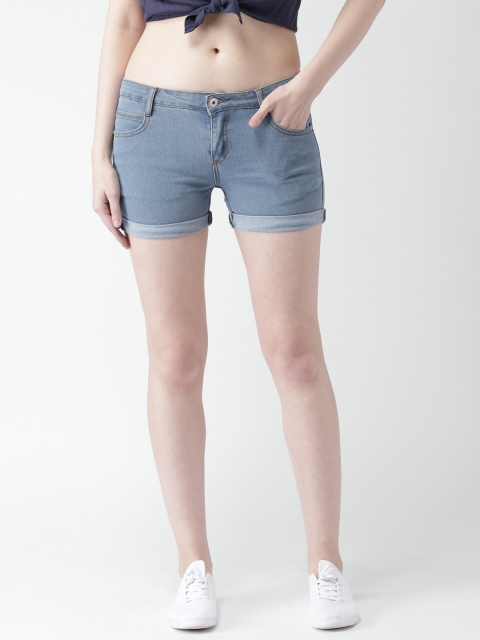 

Mast & Harbour Women Blue Solid Denim Shorts