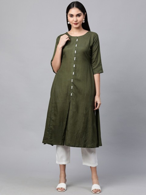 

FASHOR Women Green & White Kurta with Trousers
