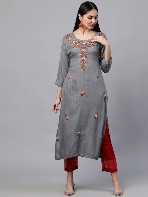 

FASHOR Woman Grey Embroidered Kurta