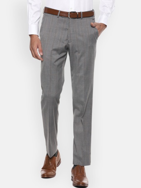 

Luxure by Louis Philippe Men Grey Checked Slim Fit Trousers