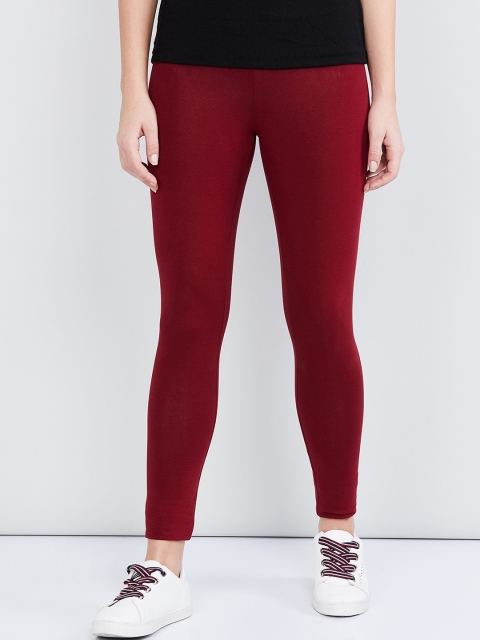 

max Women Red Solid Ankle Length Leggings