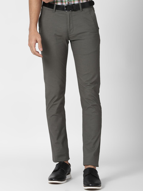 

Peter England Casuals Men Grey Textured Slim Fit Trousers