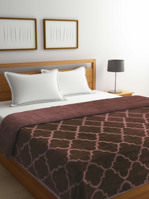 

KLOTTHE Brown Geometric Mild Winter 550 GSM Double Bed Blanket