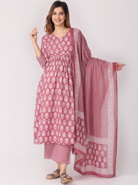 

The Mom Store Women Rose Printed Maternity Pure Cotton Kurta with Palazzos & With Dupatta