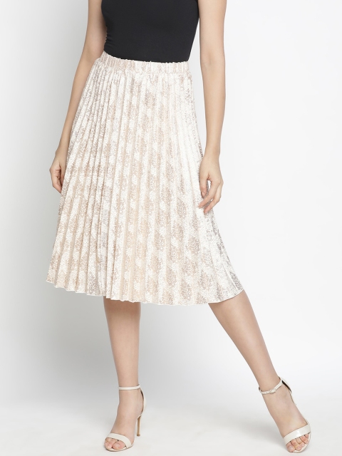 

Oxolloxo Woman Beige Printed Accordion Pleated A-line Midi Skirt