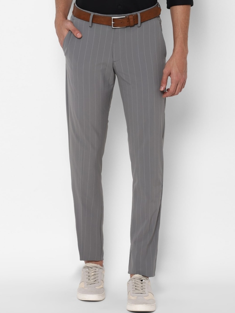 

Allen Solly Men Grey & Off-White Striped Slim Fit Trousers