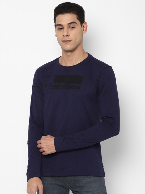 

Allen Solly Men Navy Blue & Black Brand Logo Printed Pure Cotton T-shirt