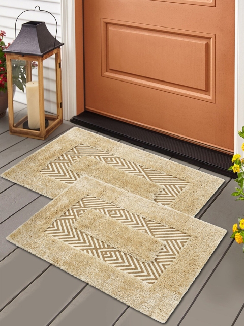

Story@home Set Of 2 Beige & White Printed Anti-Skid Doormats
