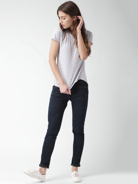 

Mast & Harbour Women Blue & White Striped High-Low Top