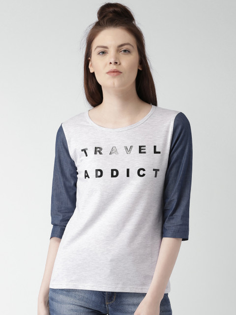 

Mast & Harbour Women Grey Melange Printed Top