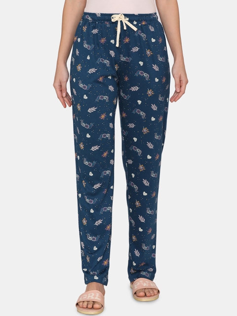 

Zivame Women Blue Printed Pure Cotton Lounge Pants