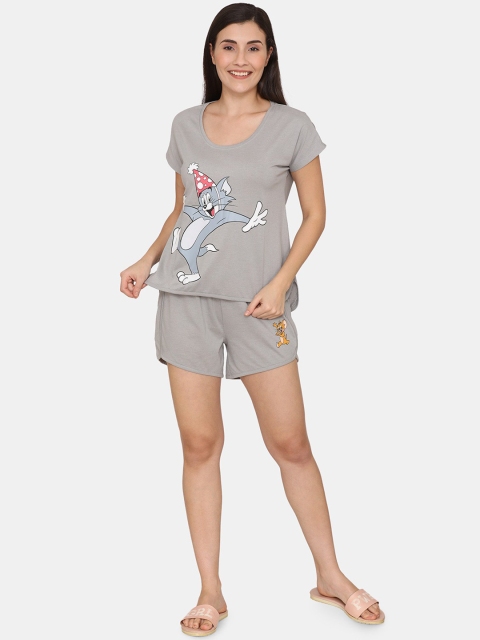 

Zivame Women Grey & Red Printed Night suit